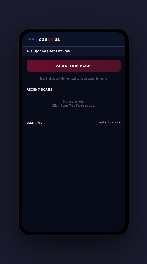 Cautellus popup showing Scan Page button